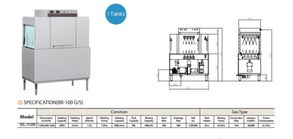 Máy rửa chén băng tải 1 khoang rửa BL5100